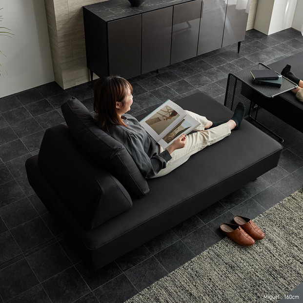 ミゲル ソファ 160cm 2人掛け チャコールブラック【モーブル】【大川家具】