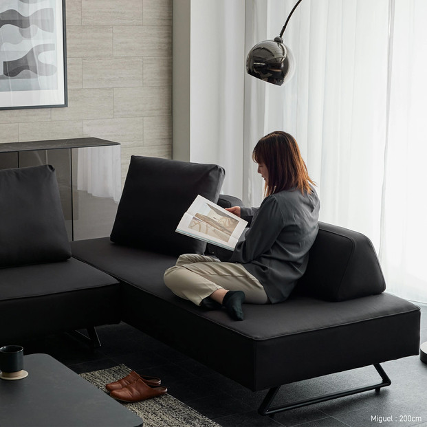 ミゲル ソファ 200cm 3人掛け チャコールブラック【モーブル】【大川家具】