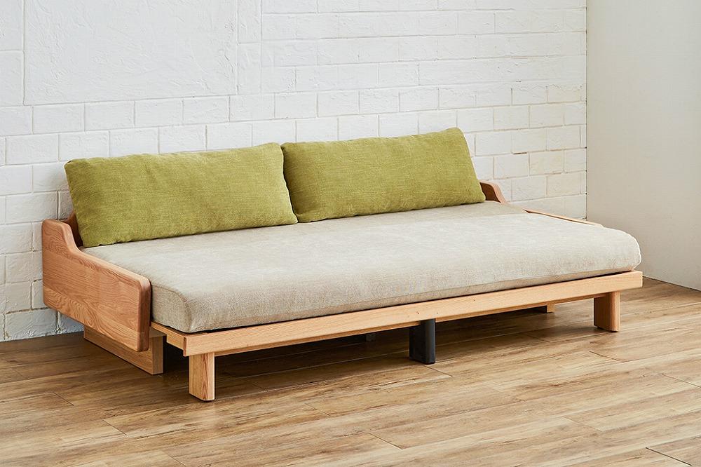 【大川家具】「ごろ寝ソファベッド」レスト 200：ナチュラル×ベージュ【モーブル】