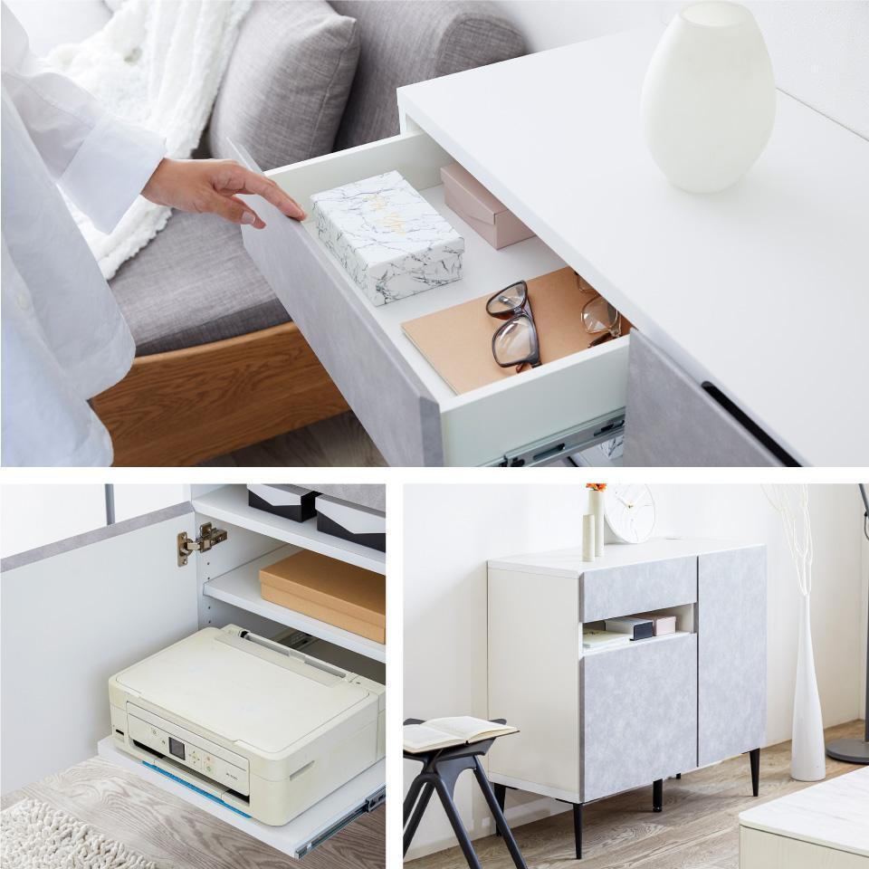 サイドボード 90cm リード ＜ ライトグレー×ホワイト＞【モーブル】【大川家具】