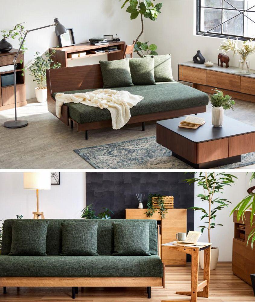 ソファベッド 3人掛け エスタートプレミアム 180cm：ヴィンテージナチュラル×グリーン【モーブル】【大川家具】