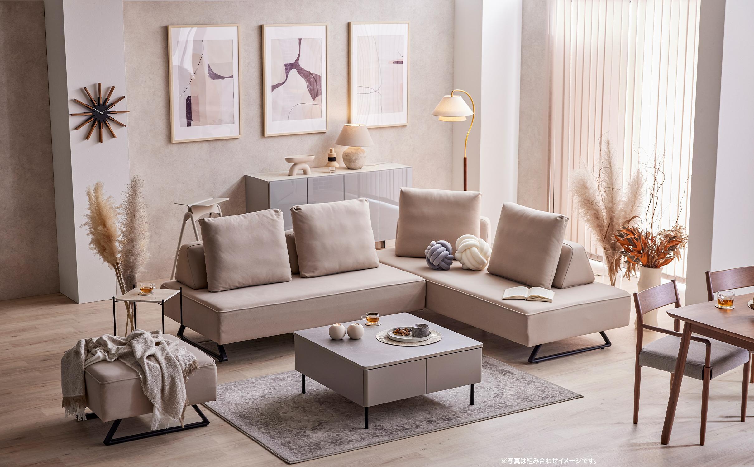 【本体取替カバー(同色)セット】 ミゲル スツール 65cm スモークアイボリー【モーブル】【大川家具】