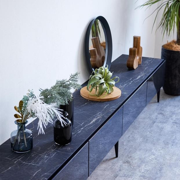 テレビボード 幅240cm ローボード テレビ台 リスボン グラスブラック(GBK)×マーブルブラック 【モーブル】【大川家具】