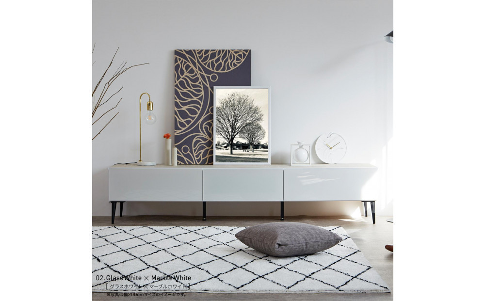 テレビボード 幅180cm ローボード テレビ台 リスボン グラスホワイト×マーブルホワイト 【モーブル】【大川家具】