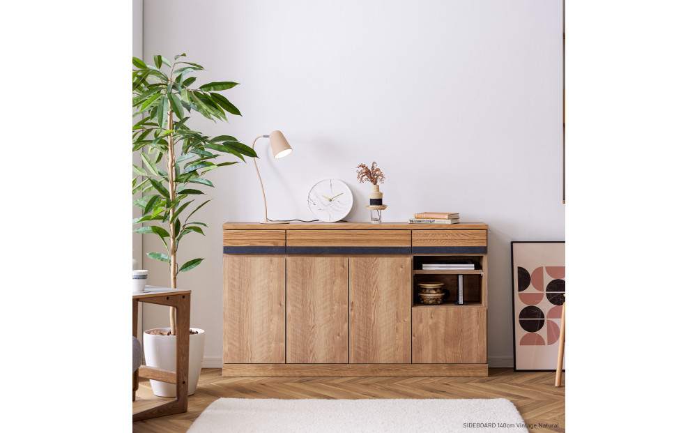 サイドボード 140cm シーン オークヴィンテージナチュラル 【モーブル／大川家具】