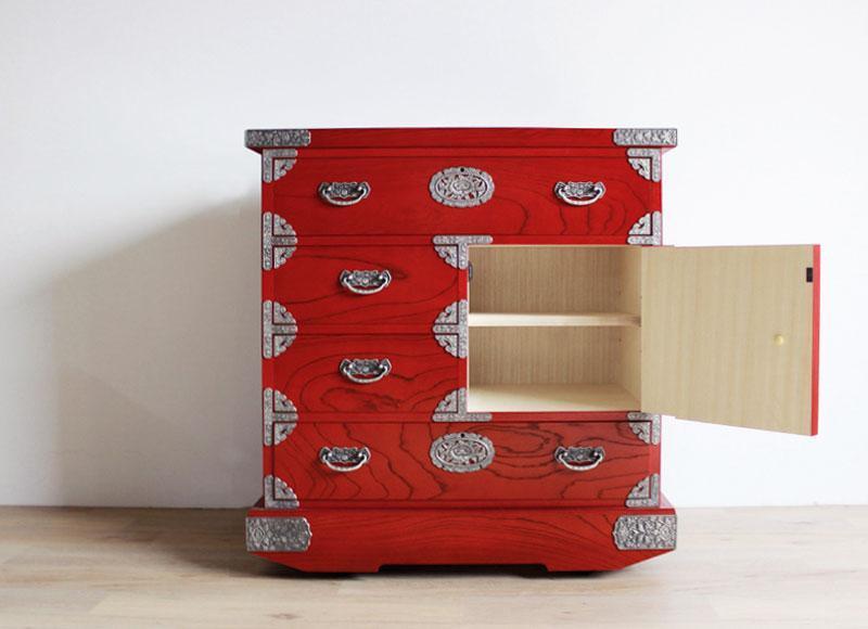 【吉野民芸 30車片開・朱タンス ※からくり付き】★創業明治40年老舗「境木工」熟練の職人の手により1つ1つ丁寧に作り上げる伝統工芸品「吉野民芸家具」