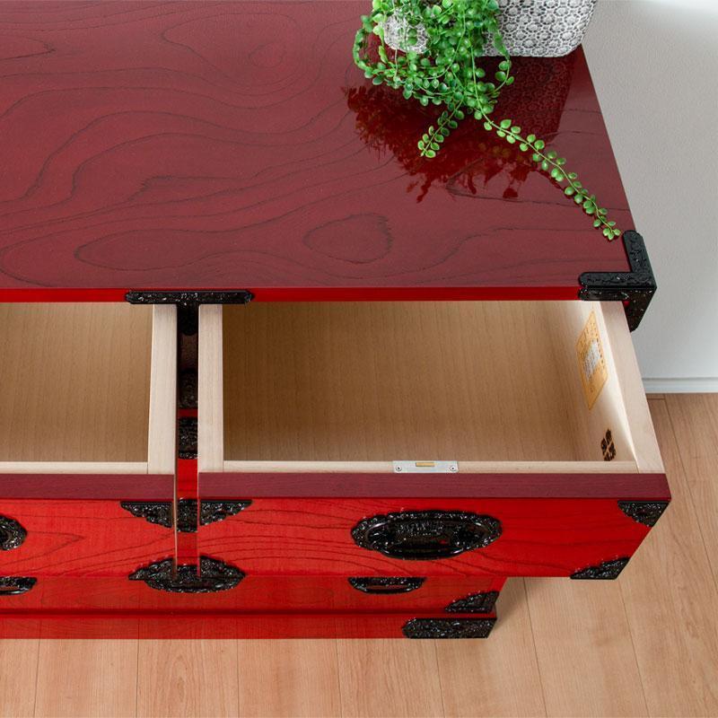 【吉野民芸輝 30整理タンス 朱色（黒金具）】★創業明治40年老舗「境木工」熟練の職人の手により1つ1つ丁寧に作り上げる伝統工芸品「吉野民芸家具」