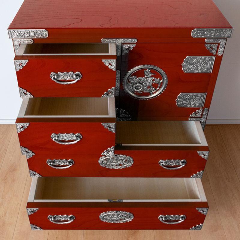 【吉野民芸 25整理片開 朱色（銀古美）】★創業明治40年老舗「境木工」熟練の職人の手により1つ1つ丁寧に作り上げる伝統工芸品「吉野民芸家具」