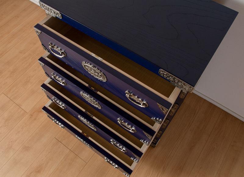 【吉野民芸 25整理タンス 群青（銀古美）】★創業明治40年老舗「境木工」熟練の職人の手により1つ1つ丁寧に作り上げる伝統工芸品「吉野民芸家具」