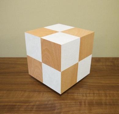 アクリキューブ行灯 Sサイズ 楮和紙無地(きなり) 桜ツキ板 市松