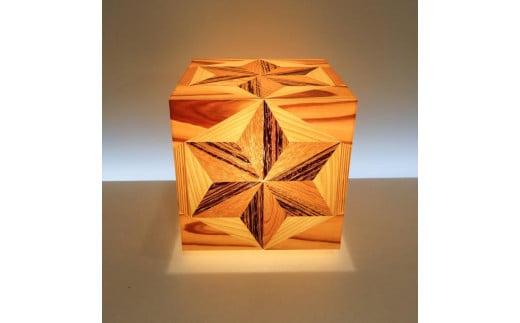 アクリキューブ行灯 銘木ツキ板 寄木模様B LED電球