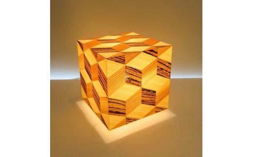 アクリキューブ行灯 銘木ツキ板 寄木模様C LED電球