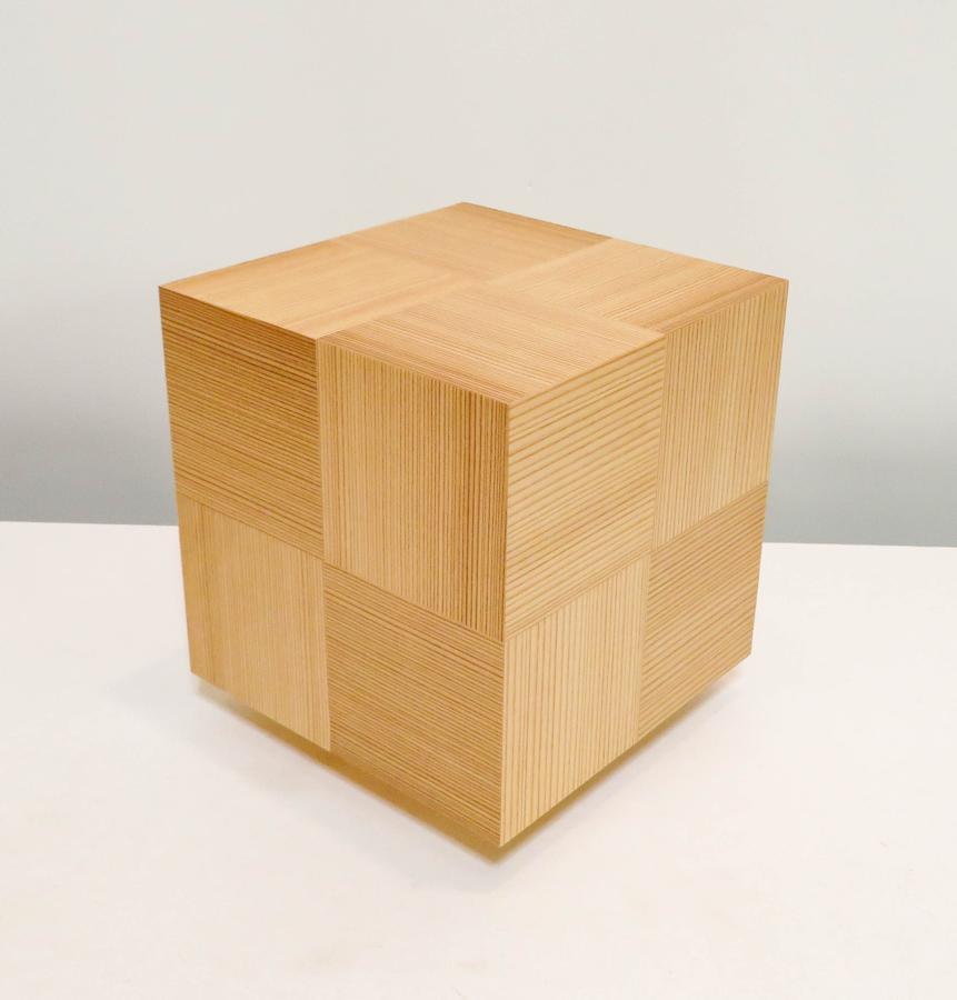 アクリキューブ行灯 Sサイズ 市松模様 国産杉(柾目)ツキ板 LED電球