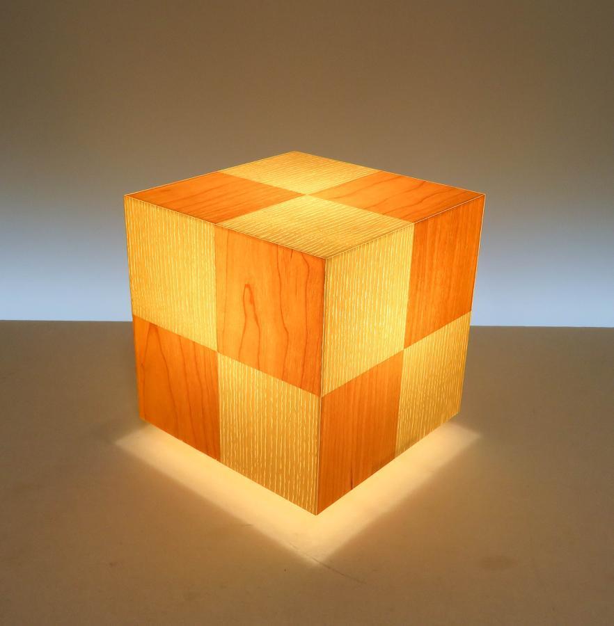 アクリキューブ行灯 Sサイズ 市松模様 ホワイトアッシュ ブラックチェリーツキ板