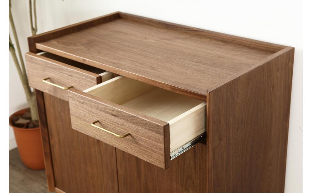 大川家具 フロイド 80cm リビングキャビネット 木脚 真鍮ハンドル 天然木ウォールナット