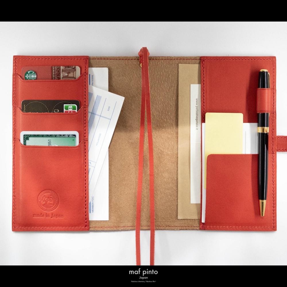 maf pinto (マフ ピント) レザー手帳カバー A6 (文庫本サイズ) レッドシュリンク 本革 日本製