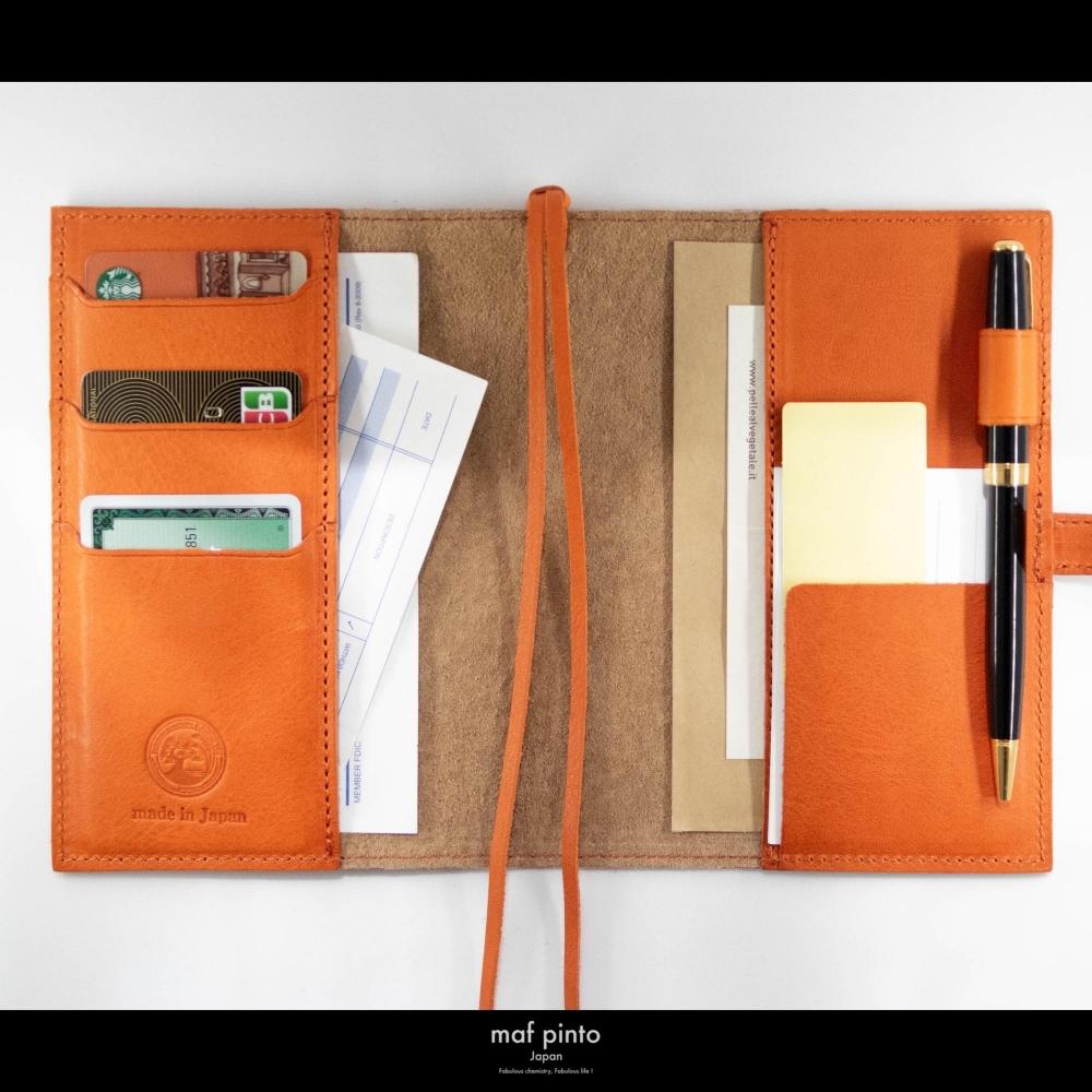 maf pinto (マフ ピント) レザー手帳カバー A6 (文庫本サイズ) オレンジシュリンク 本革 日本製