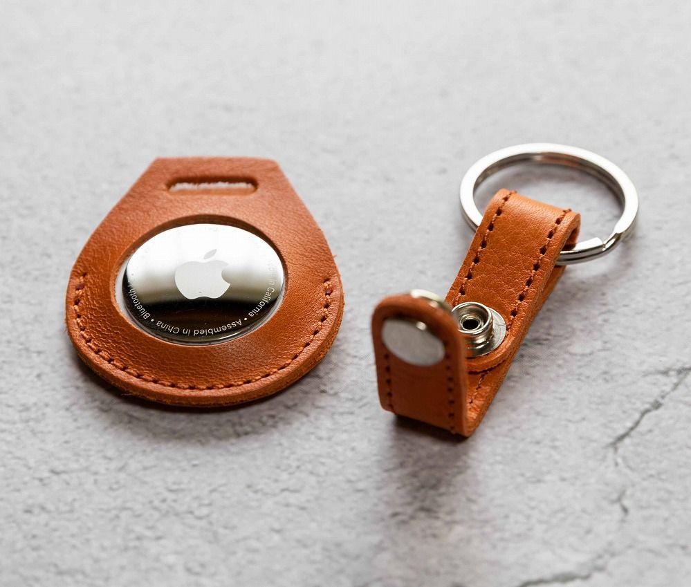エアタグ用 キーホルダー カバー レザー 本革 キーリング apple airtag 【オレンジ シュリンク】