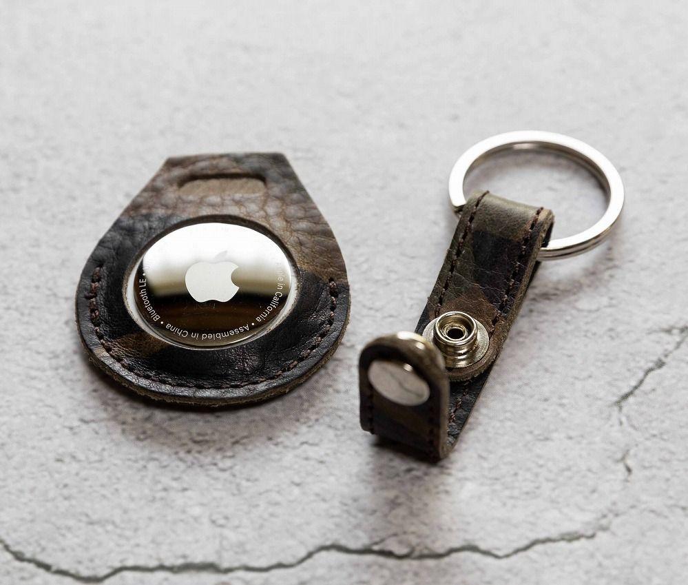 エアタグ用 キーホルダー カバー レザー 本革 キーリング apple airtag 【カモフラージュ ダーク】