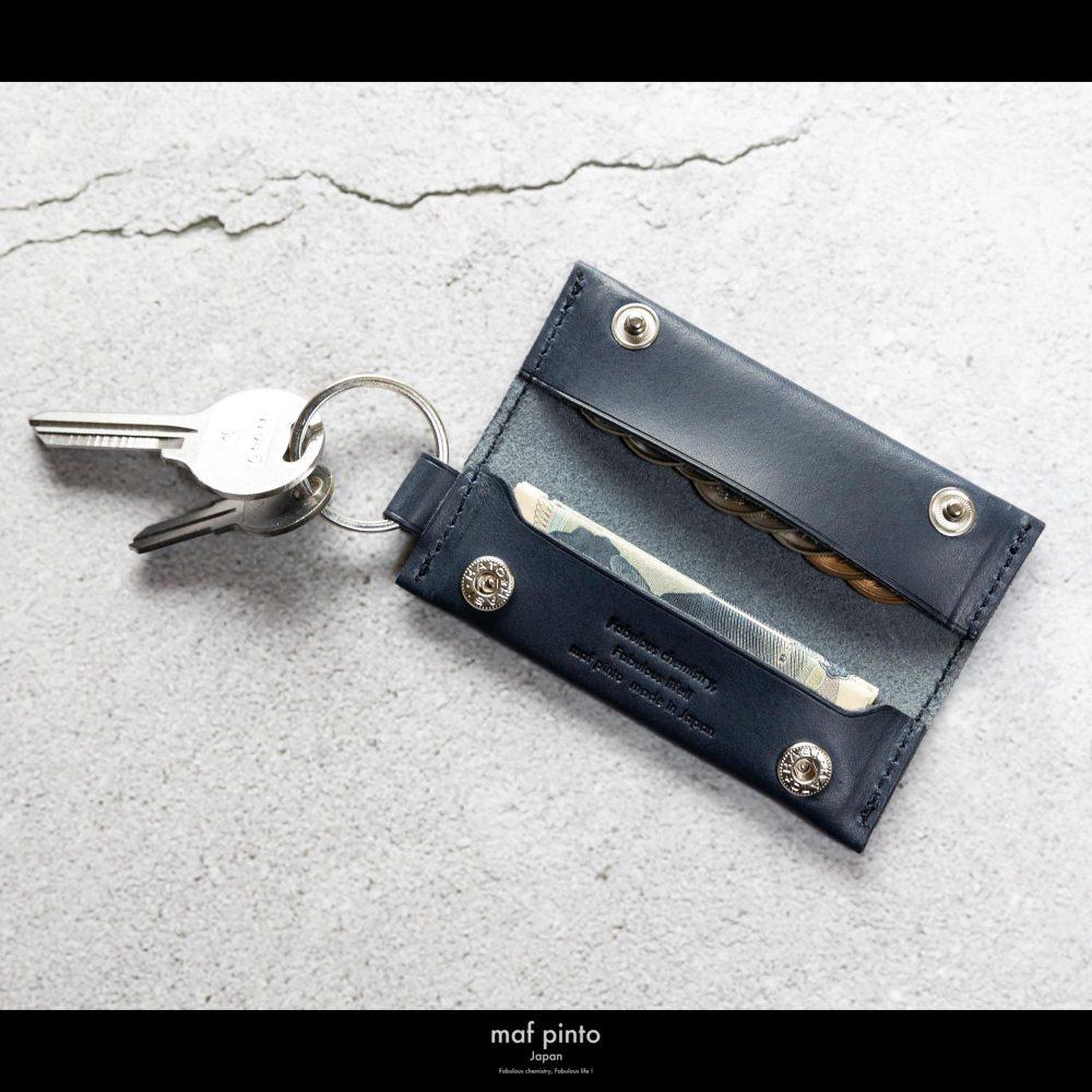 maf pinto (マフ ピント) キーリング キーホルダー 小銭入れ付き ミニ財布 ネイビー レザー 本革 日本製