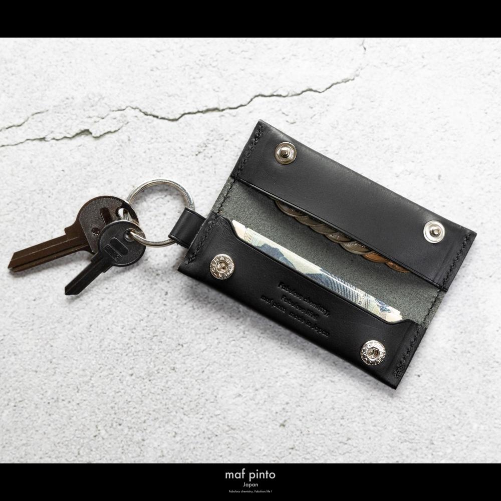 maf pinto (マフ ピント) キーリング キーホルダー 小銭入れ付き ミニ財布 ブラック レザー 本革 日本製