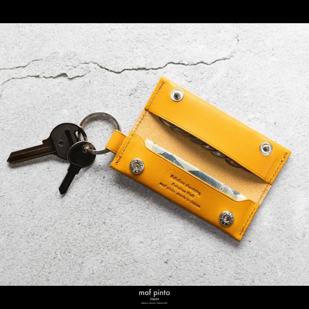 maf pinto (マフ ピント) キーリング キーホルダー 小銭入れ付き ミニ財布 イエロー レザー 本革 日本製