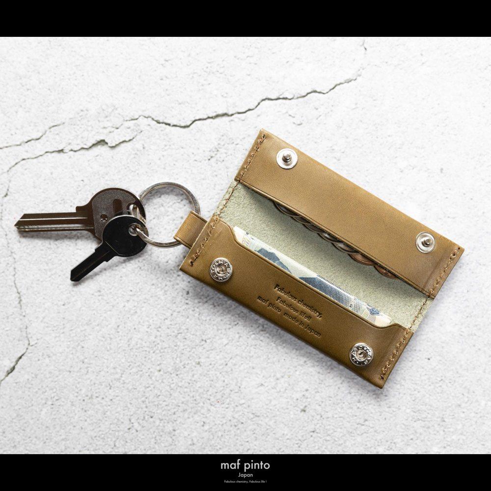 maf pinto (マフ ピント) キーリング キーホルダー 小銭入れ付き ミニ財布 オリーブ レザー 本革 日本製