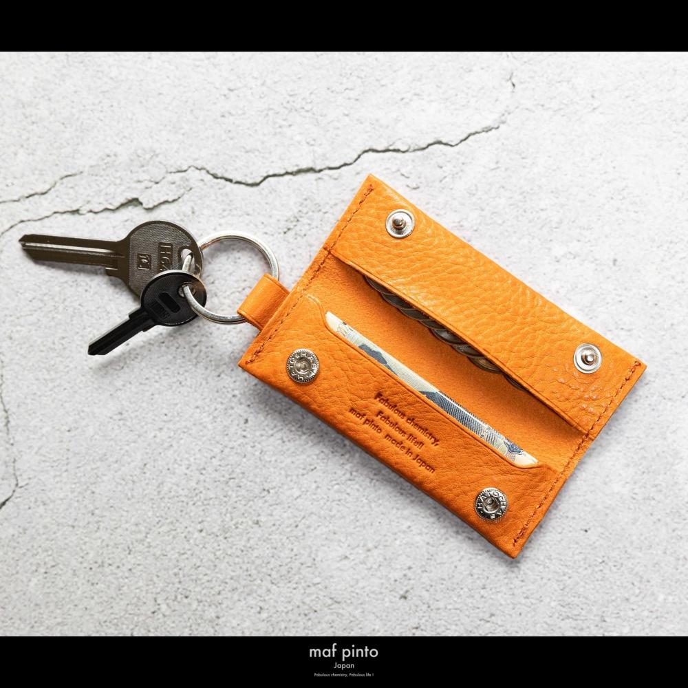 maf pinto (マフ ピント) キーリング キーホルダー 小銭入れ付き ミニ財布 オレンジシュリンク レザー 本革 日本製