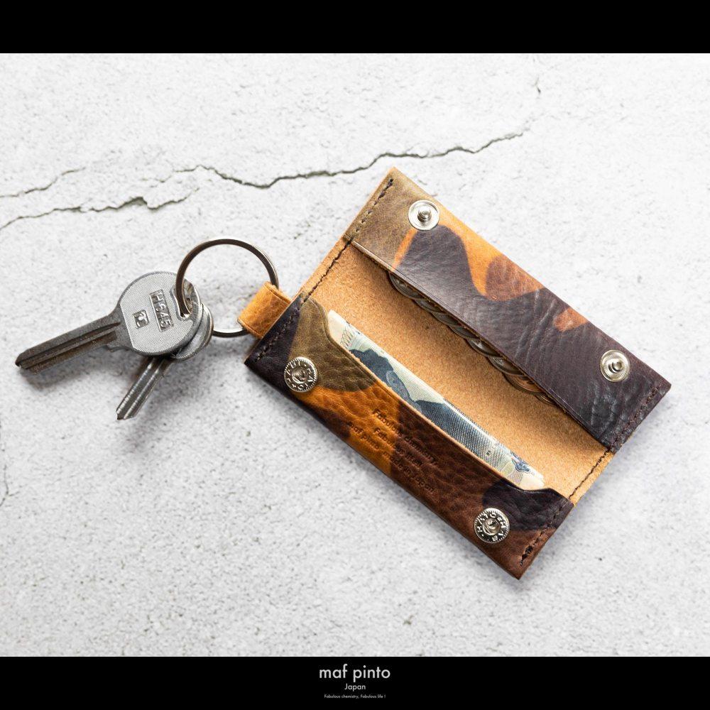 maf pinto (マフ ピント) キーリング キーホルダー 小銭入れ付き ミニ財布 カモフラージュ ライト レザー 本革 日本製