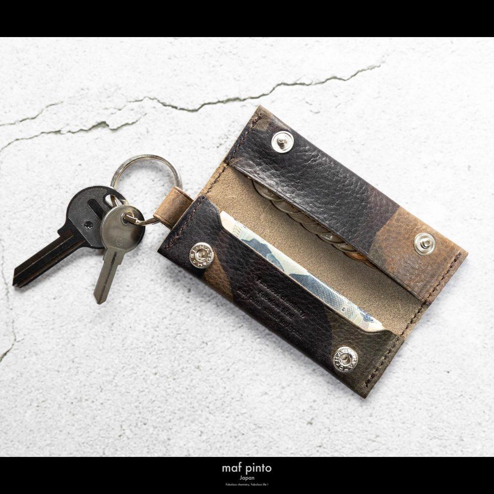 maf pinto (マフ ピント) キーリング キーホルダー 小銭入れ付き ミニ財布 カモフラージュ ダーク レザー 本革 日本製