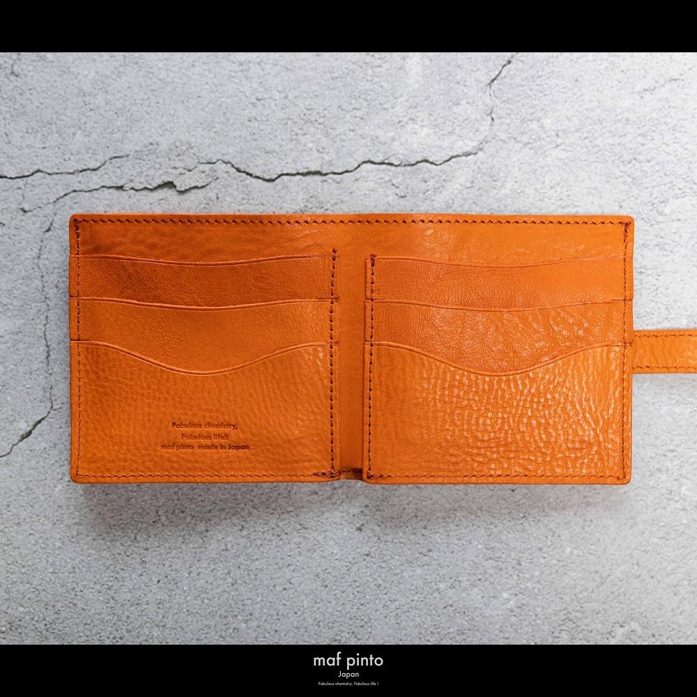 maf pinto (マフ ピント) 二つ折り財布 スナップボタン付き オレンジシュリンク レザー 本革 日本製