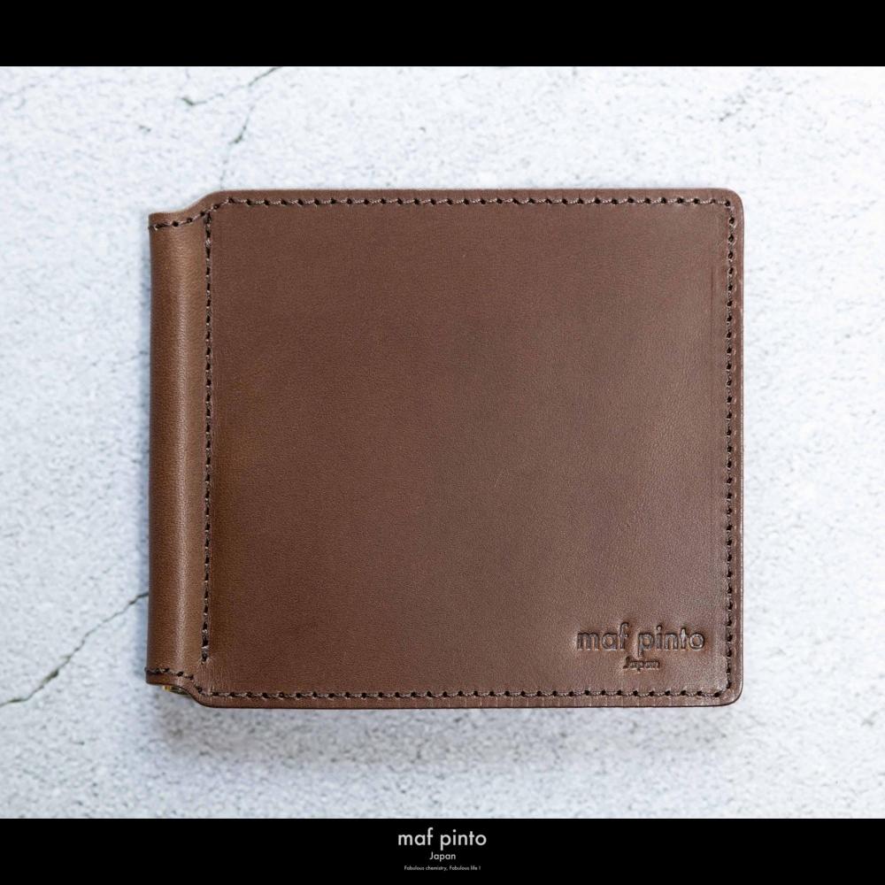 maf pinto (マフ ピント) マネークリップ 二つ折り財布 ダークブラウン 薄い カード収納 レザー 本革 日本製