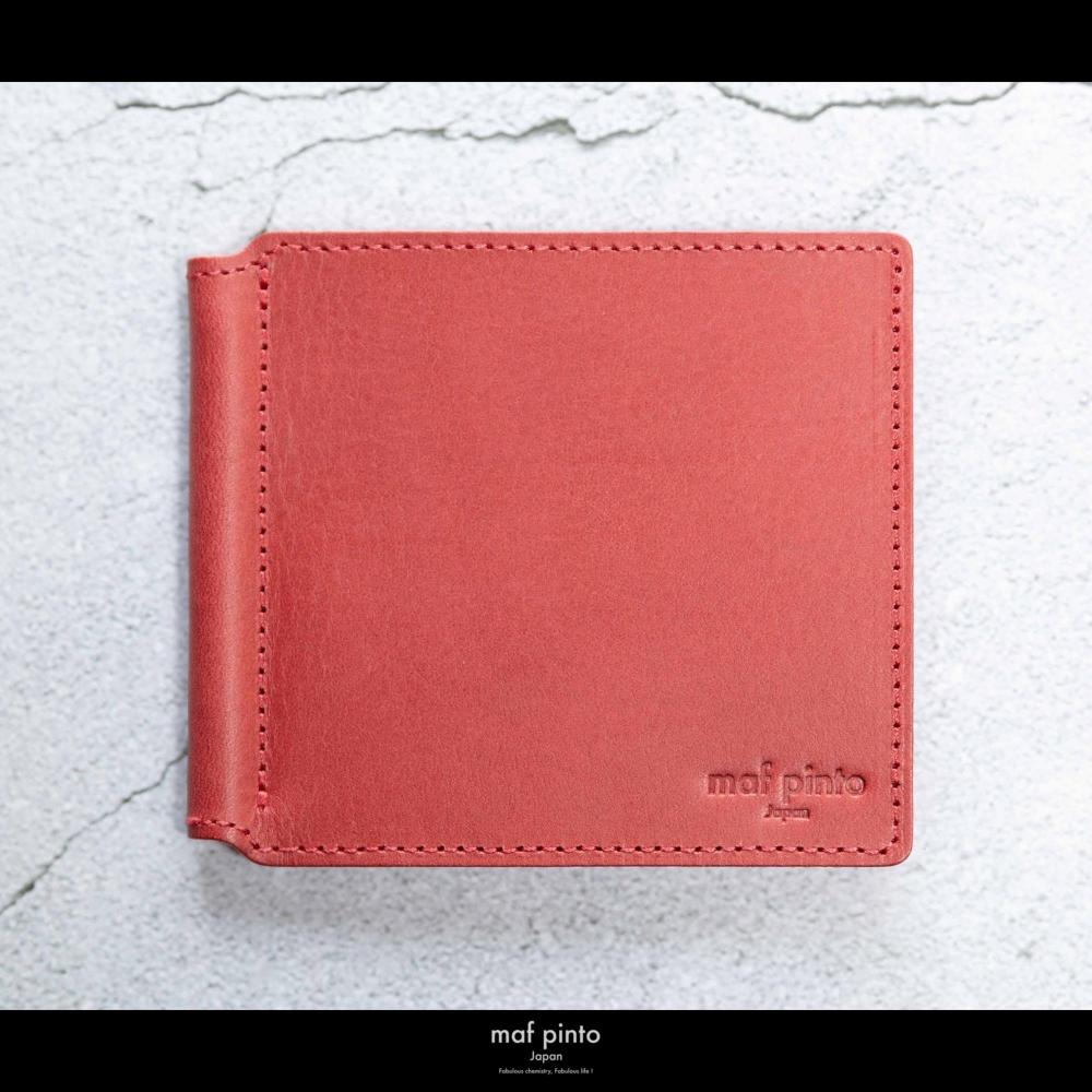 maf pinto (マフ ピント) マネークリップ 二つ折り財布 レッド 薄い カード収納 レザー 本革 日本製