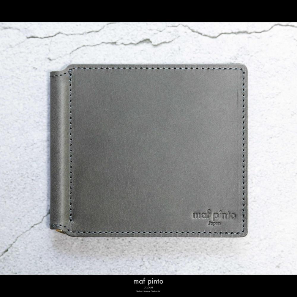 maf pinto (マフ ピント) マネークリップ 二つ折り財布 グレー 薄い カード収納 レザー 本革 日本製