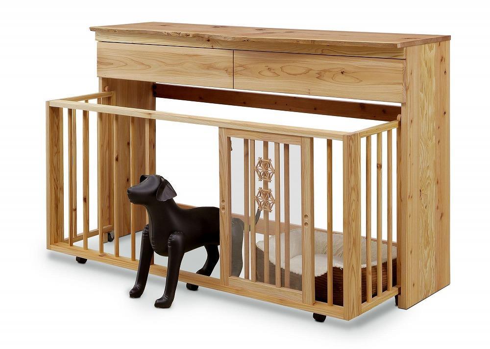 【木製ペットゲージ(大)】大川伝統工芸の組子デザイン 無垢材エリア拡張付き！ カメヤ家具工芸 大川家具