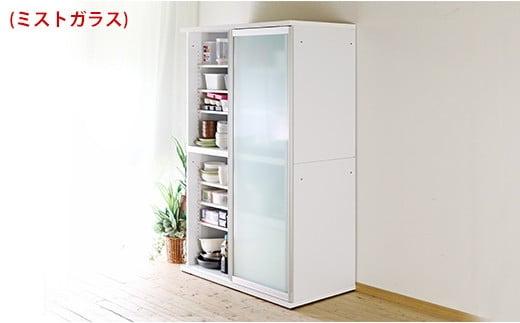 【開梱設置】引き戸キッチンボード 食器棚 ポエム 幅113.5 2枚扉（ミスト・クリア・スモークガラス） ホワイト レンジ台 家具