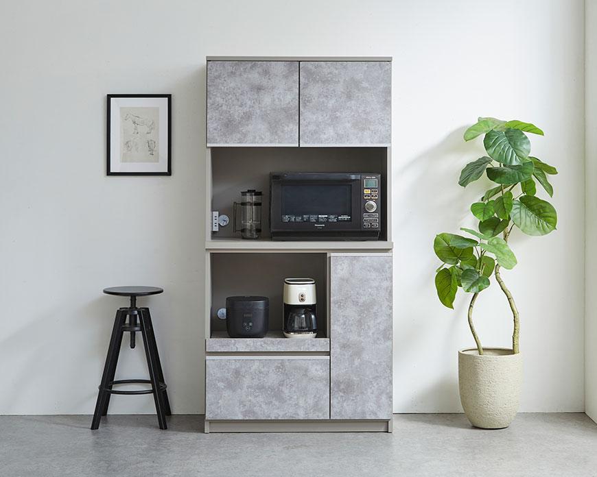 【開梱設置】食器棚 レンジ台 幅88.8cm ナポリ 白洛 キッチンボード 幅90 キッチン収納 おしゃれ 家具 大川家具 90cm 収納家具 棚 家具