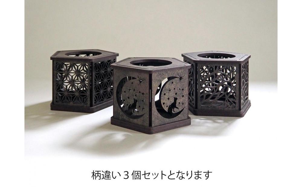 LED キャンドルホルダー 木製 レーザー加工雑貨 黒洛 インテリア雑貨 キャンドルホルダー002 3個セット