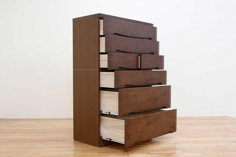 チェスト タンス 幅88 6段 奥行44 ウォールナット色 アルダー材 木製 桐たんす 箪笥 婚礼 衣類収納 完成品 大川家具 丸田木工 サーフ