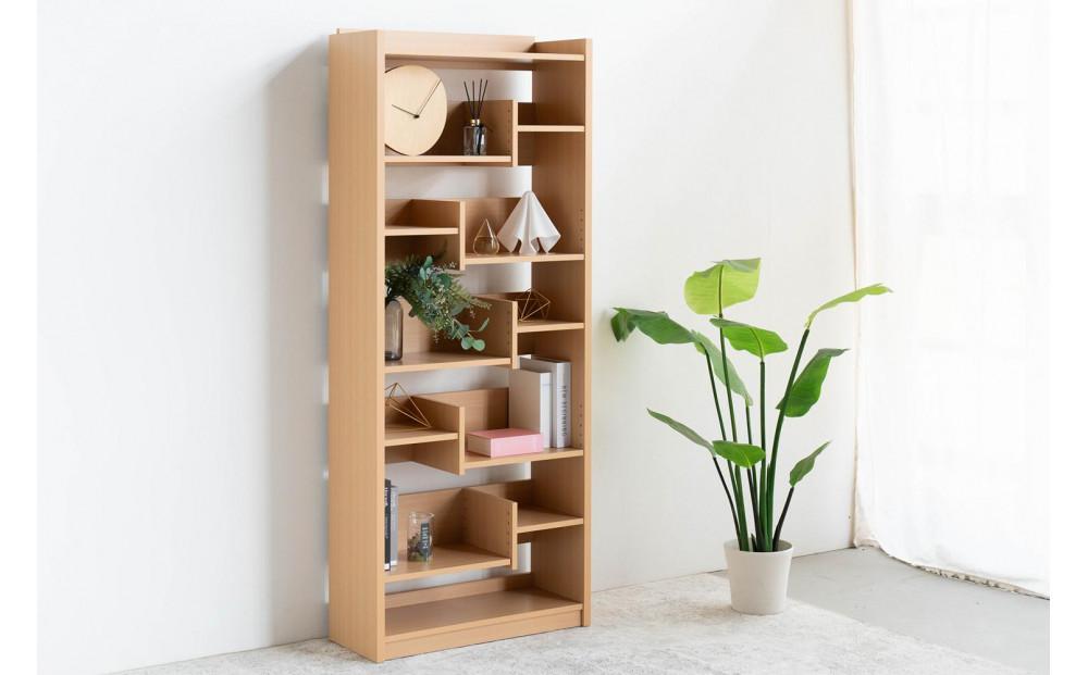 RIDE ライド 75シェルフ ライトブラウン 幅75 高さ182 さまざまなサイズの本を収納できる段違い棚