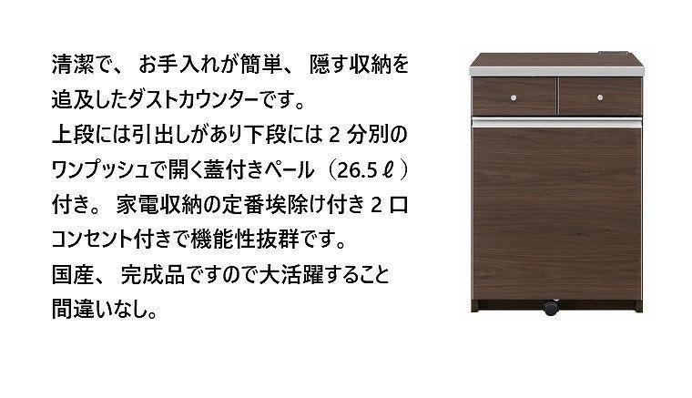 大川家具 ゴミ箱 カウンター ダストカウンター 幅55cm コンセント付き ゴミの分別ができる 【ブラウン】