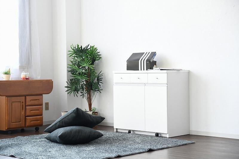 大川家具 ゴミ箱 カウンター ダストカウンター 幅90cm コンセント付き ゴミの分別ができる【ホワイト】