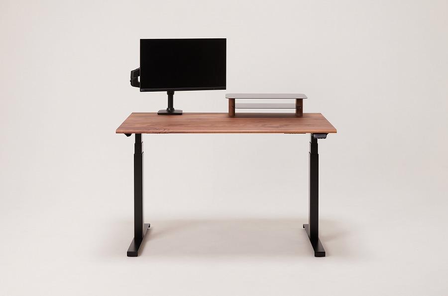 【幅120cm】【ウォールナット】【ミニシェルフ付】 電動昇降デスク 無垢材 パソコンデスク WAAKstandingPro