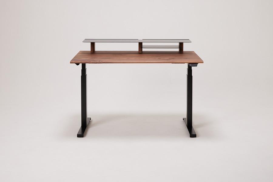 【幅120cm】【ウォールナット】【シェルフ付】 電動昇降デスク 無垢材 パソコンデスク WAAKstandingPro