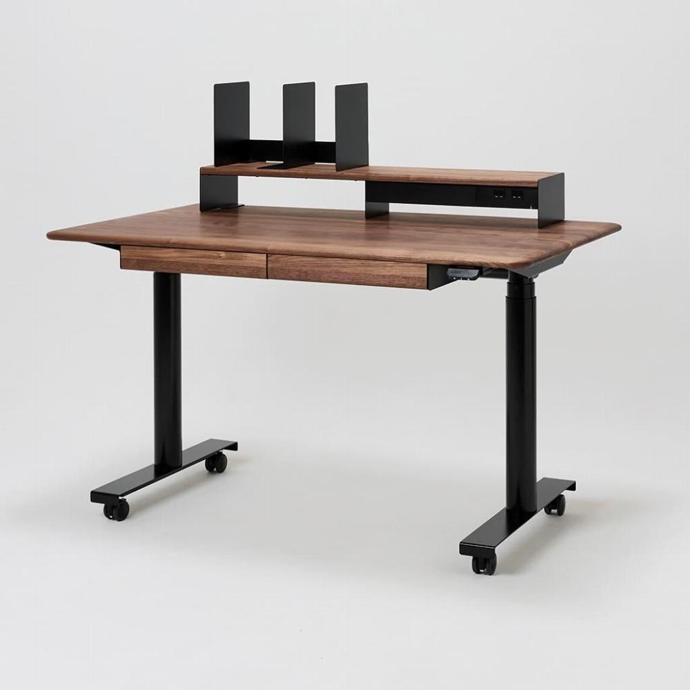 【シェルフL・キャビネットセット】サイズオーダー可 電動昇降 学習机 プレディデスク ウォールナット
