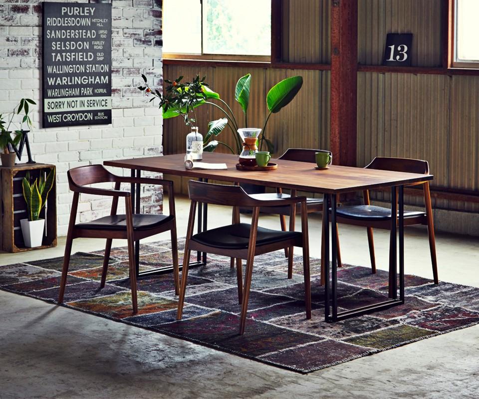 【開梱設置込み】ダイニングテーブル 幅150cm スチールB脚 免疫家具 国産 家具 大川【ウォールナット×角面】