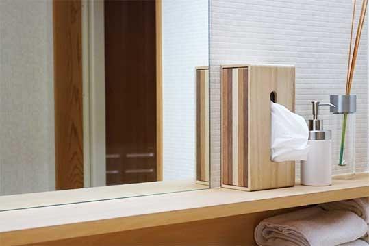 桐のティッシュケース（縞）