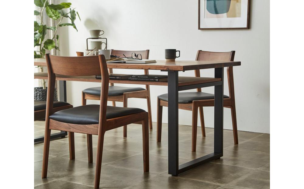 【大川家具】無垢材 ダイニングテーブル (棚付き) 食卓テーブル 4人掛け 幅1800mm 奥行800mm ウォールナット 天然木 国産 日本製 鉄脚 開梱設置便 高級感 インダストリアル【設置付き】