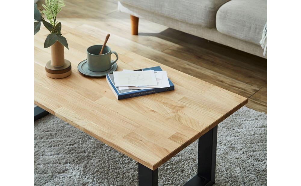 【大川家具】無垢材 センターテーブル 食卓テーブル ローテーブル リビングテーブル 幅1000 ホワイトオーク 天然木 国産 日本製 鉄脚 完成品 組み立て不要 高級感 インダストリアル