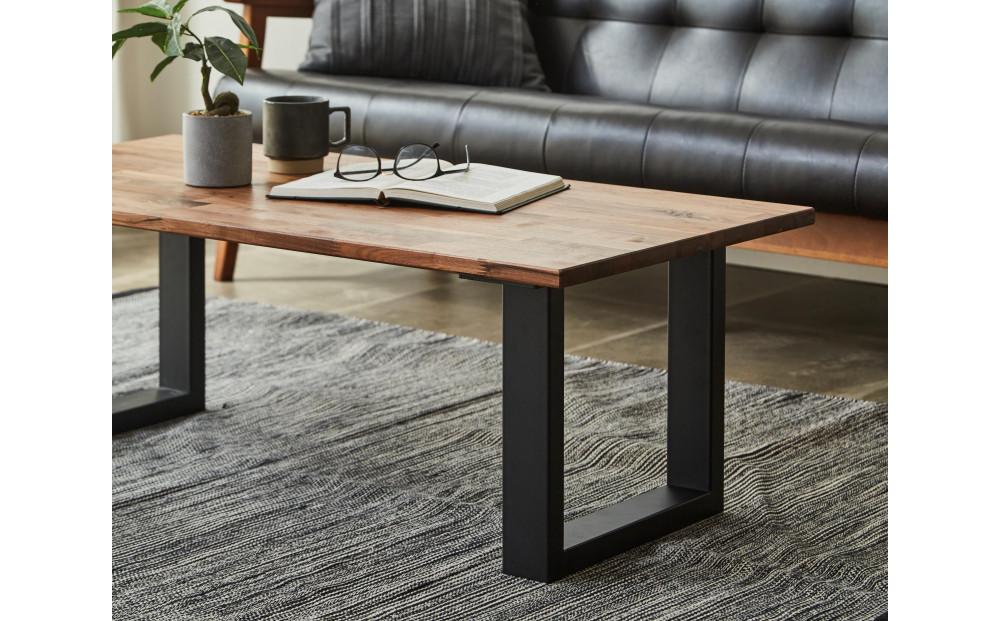 【大川家具】無垢材 センターテーブル 食卓テーブル ローテーブル リビングテーブル 幅1000 ウォールナット 天然木 国産 日本製 鉄脚 完成品 組み立て不要 高級感 インダストリアル